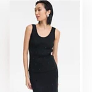 INC International Concepts Black Embellished Tank Top